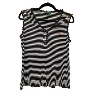Ralph Lauren - Blue & White Striped - Ruffle Tank Top